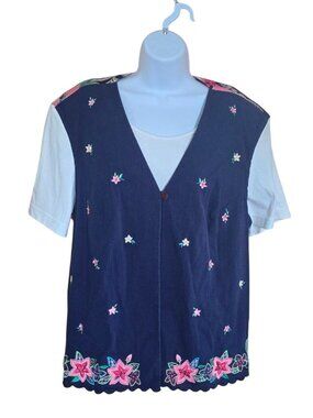 Napa Valley Floral Embroidered Button Vest Shirt Top cottagecore grannycore
